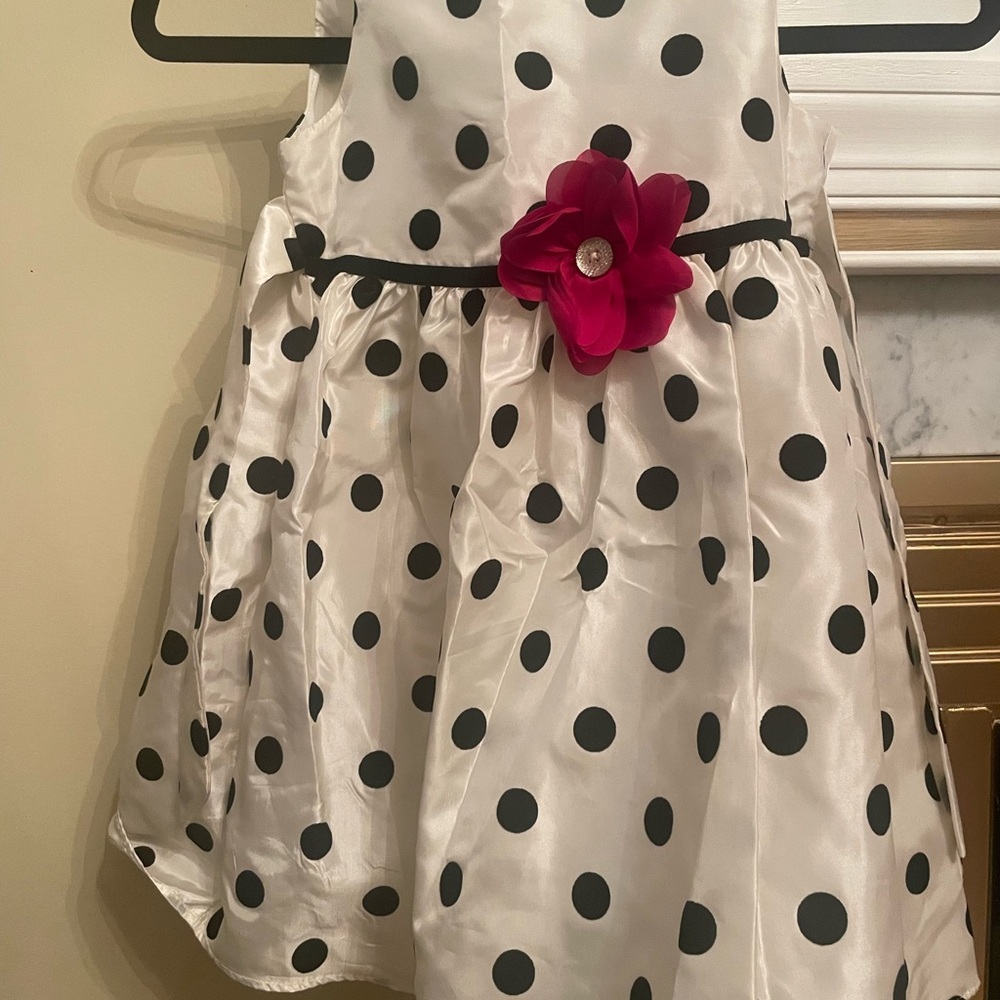 George White and Black Polka Dot Kids Dress